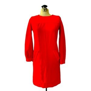 Vintage Red Long Sleeve Shift Dress 60s Mad Men Chic MCM Retro Small